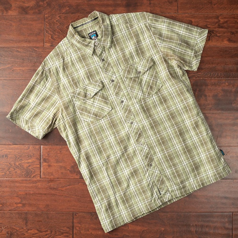 KUHL Green Plaid SS W/Suncel Button Down Shirt Med